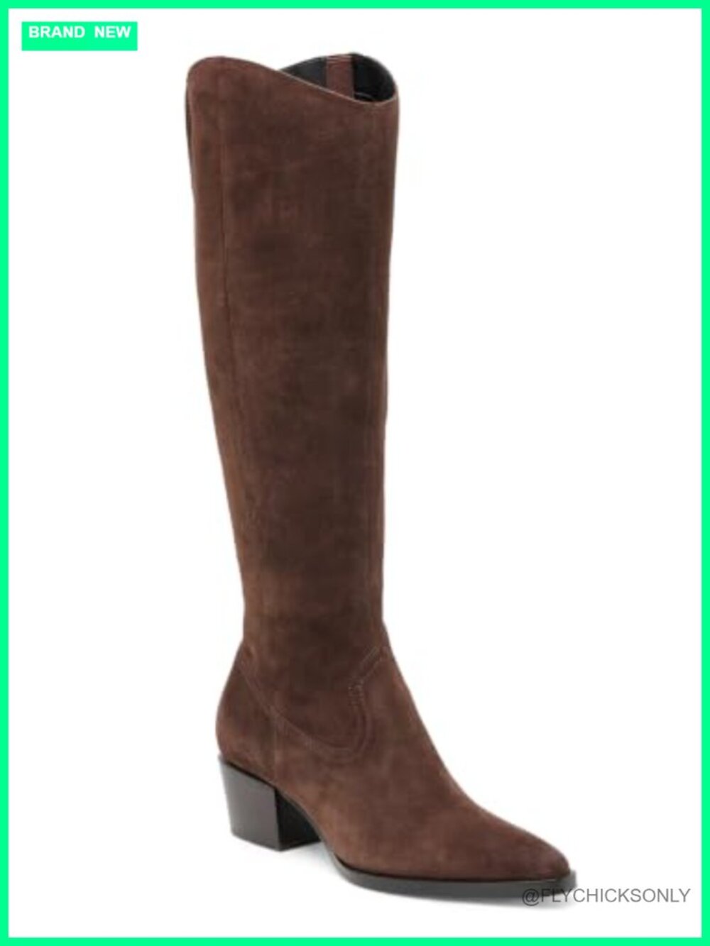 Wide Calf Knee High Boots Chunky Heel Pointed Toe Zip Faux Suede